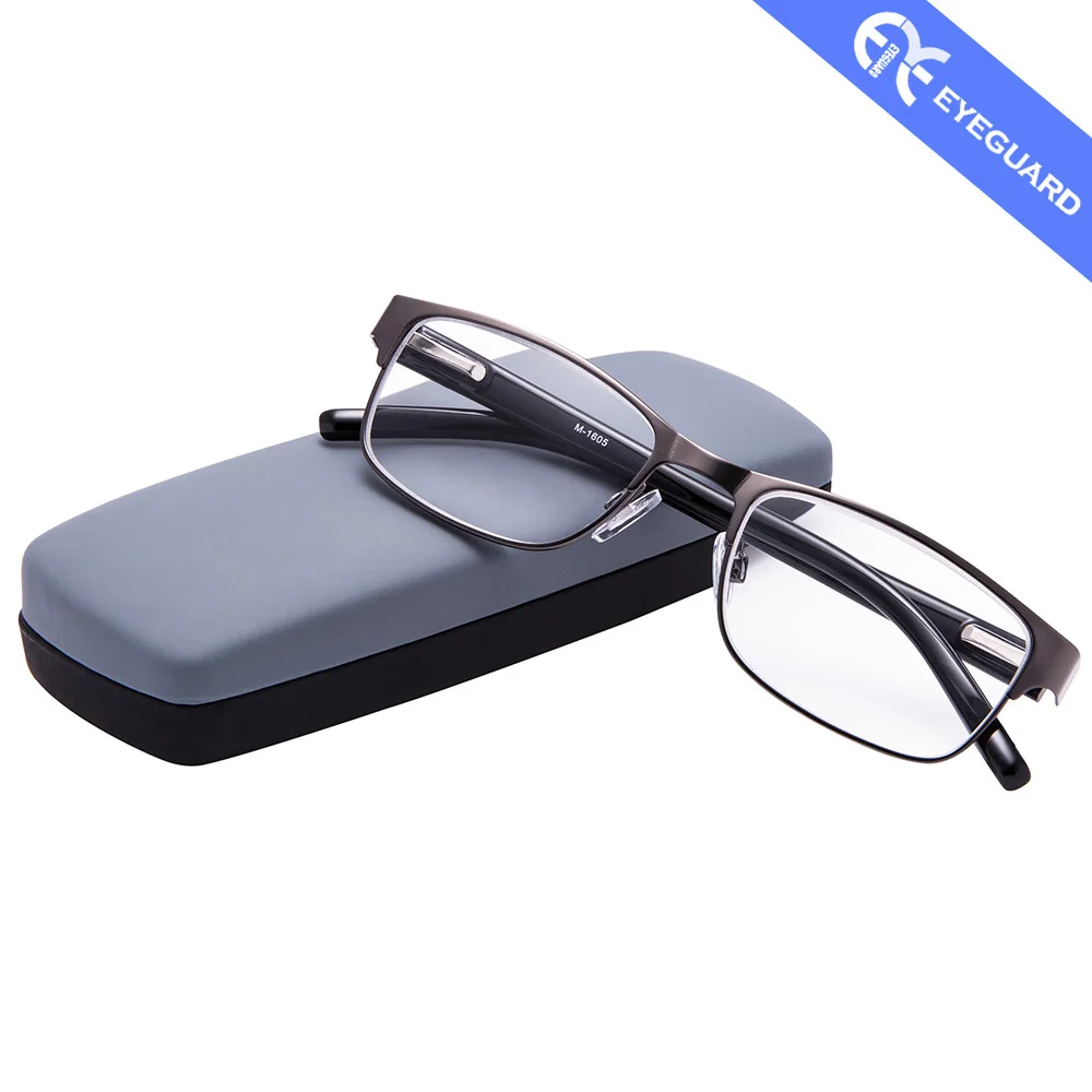 EYEGUARD Reading Glasses Readers Metal Frame Deluxe Rectangular Gun Business